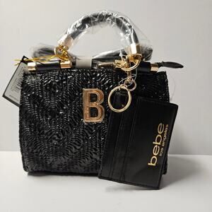 Bebe Nola Mini Satchel Black Crossbody Bag Gold Hardware